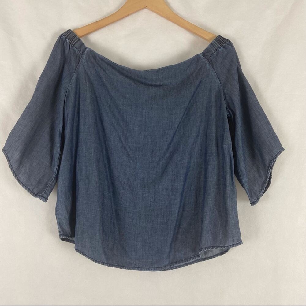 Chicos Black Label Chambray Off Shoulder Top Size #1 = Small - Picture 6 of 9